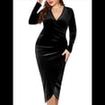 thumbnail image 1 of Vestido Ajustado de Terciopelo de Larga para Mujer, Elegante, Fruncido, Cruzado, con Escote en V Profundo, para Fiesta y Cóctel Negro 4XL, 1 of 9