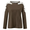 thumbnail image 4 of Teissuly Women's Summer Casual Long Sleeve Blouse Round Neck Lace Tops T-Shirt, 4 of 5