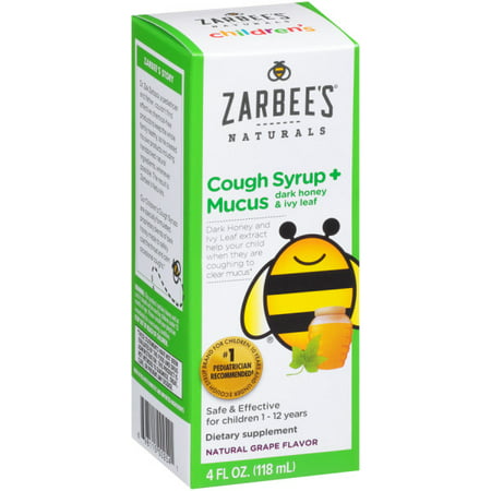 Zarbee's Naturals Children's Cough Syrup + Mucus with Dark Honey & Ivy Leaf , Natural Grape Flavor, 4 Fl. Ounces (1 (Best Cough Syrup To Use For Lean)