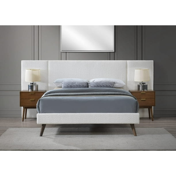 DG Casa Ali Queen Extended Headboard Bed Frame, OffWhite Boucle Fabric