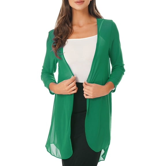 YUUMIN Women's Long Sleeve Solid Color Chiffon Cardigan Outerwear Open Front Casual Shrug Bolero Green 5XL