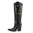 thumbnail image 2 of YDN Women Fashion Rhinestone Studded Knee High Boots Pull On Chunky High Heels Prom Daily Western Long Boots Size 7 Black, 2 of 3