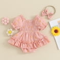 thumbnail image 3 of Okbabeha Baby Girl Summer Clothes Daisy Bodysuit Puff Sleeve Bubble Romper Smocked Dress Newborn Boho Outfits, 3 of 8