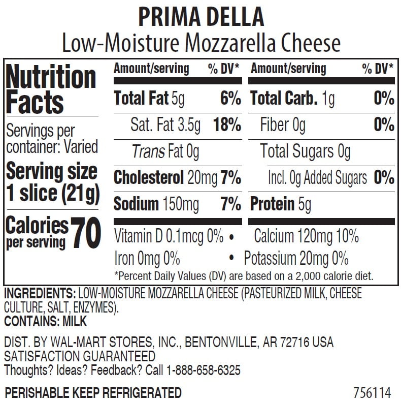 Prima Della Whole Milk Mozzarella Cheese, Sliced (Fresh, Plastic Bag)
