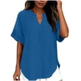 thumbnail image 5 of CBASIHI Womens Oversized Short Sleeve Tops- Casual Vintage Summer V Neck Basic T Shirts Blue Size L, 5 of 8
