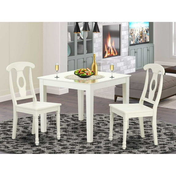 East West Furniture Oxford 3-piece Table and Panel Back Chairs in Linen White