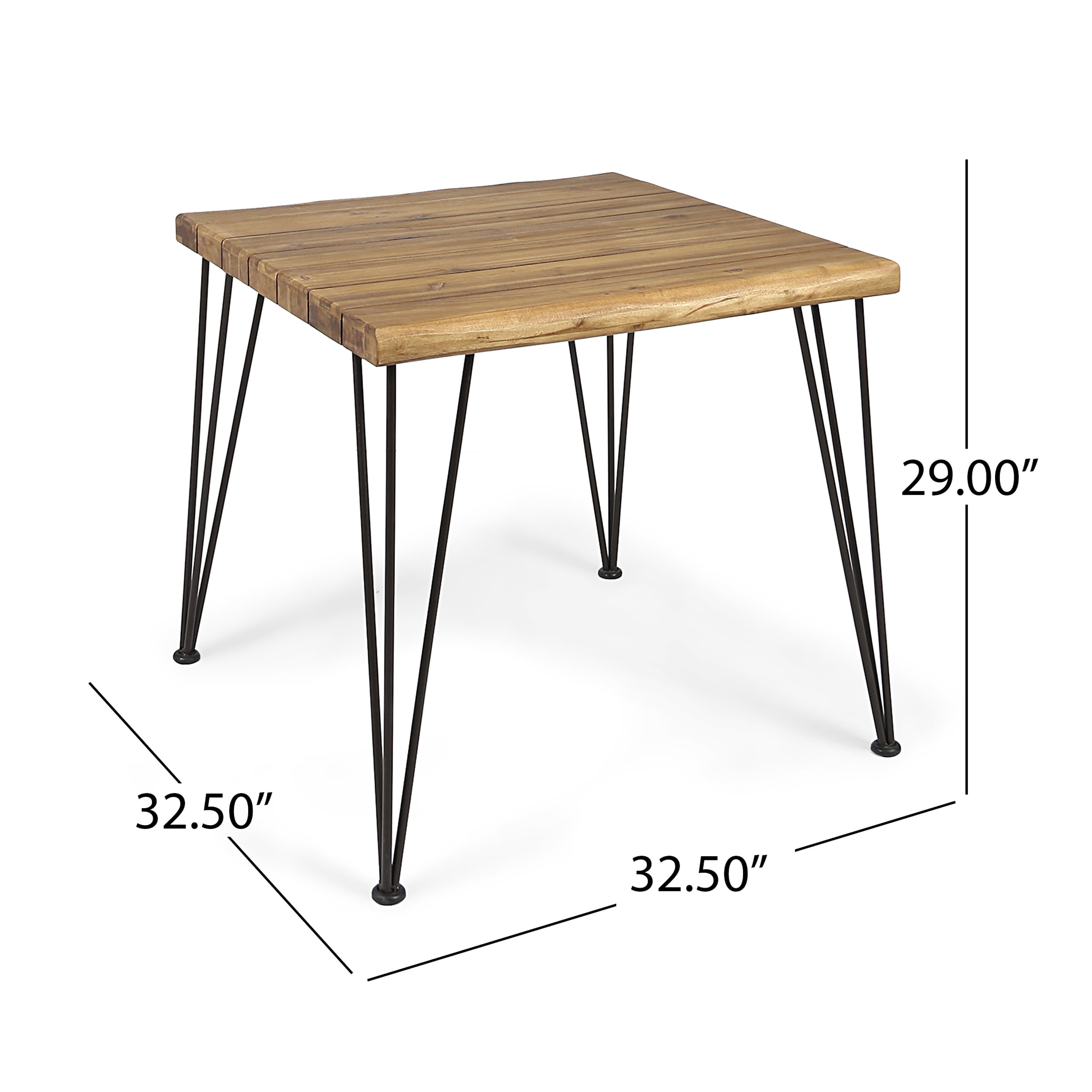 Euroco 32.5" Farmhouse Dining Table for 2, Square Kitchen Table Dinner Table with Metal Legs for Dining Room, Home Office,Teak