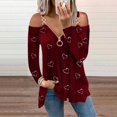 thumbnail image 2 of Blusa informal de manga larga con cuello en V y cremallera suelta con estampado de amor para mujer Pompotops  gfhjh5145, 2 of 5
