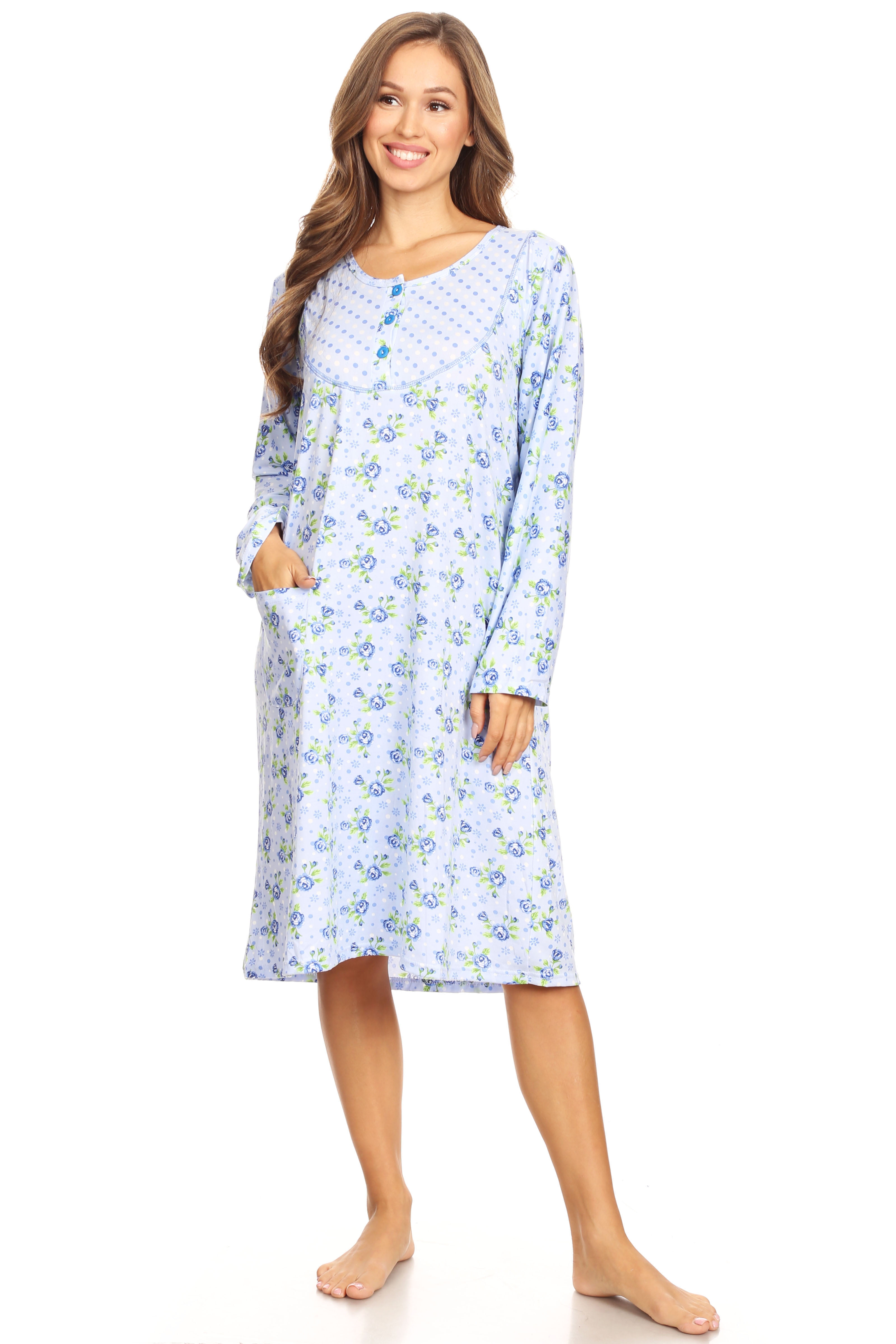6013 Women Nightgown Sleepwear Pajamas Woman Long Sleeve Sleep Dress Nightshirt 