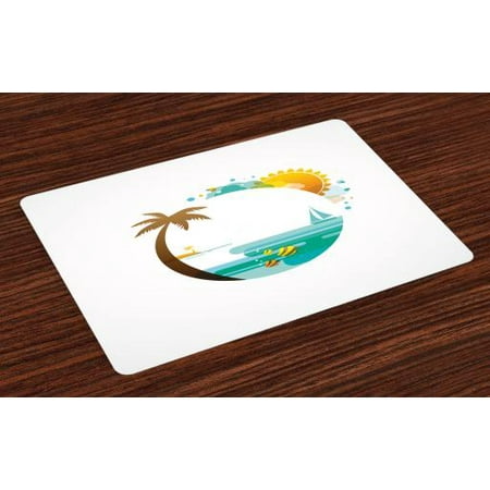 Beach Placemats Set Of 4 Tropical Paradise Summer Season Palm Tree