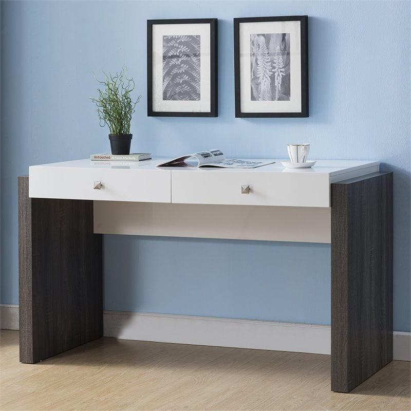 Furniture Of America Lindel Writing Desk In Glossy White And Gray