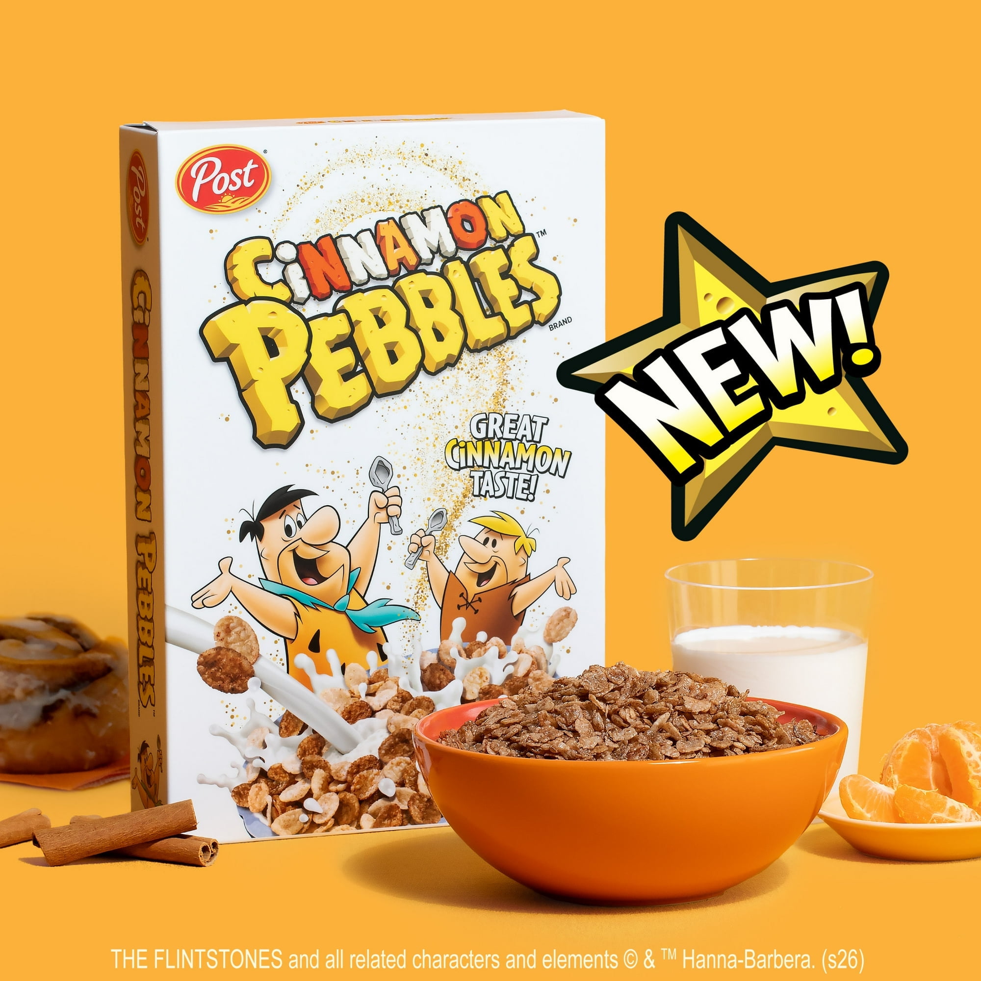 Post Cinnamon Pebbles Breakfast Cereal, Gluten Free, Family Size Box, 19.5 oz