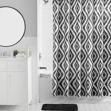 Mainstays Diamond Shower Curtain Set – Fabric, Black, Standard Size, 16-Piece