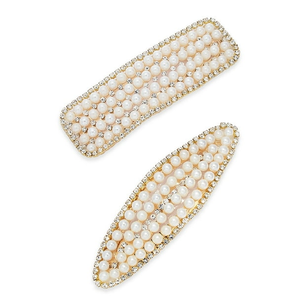 INC International Concepts 2-Pc. Set Gold-Tone Pavé & Imitation Pearl Hair Clips (Gold) INC International Concepts 2-Pc. Set Gold-Tone Pavé & Imitation Pearl Hair Clips (Gold)