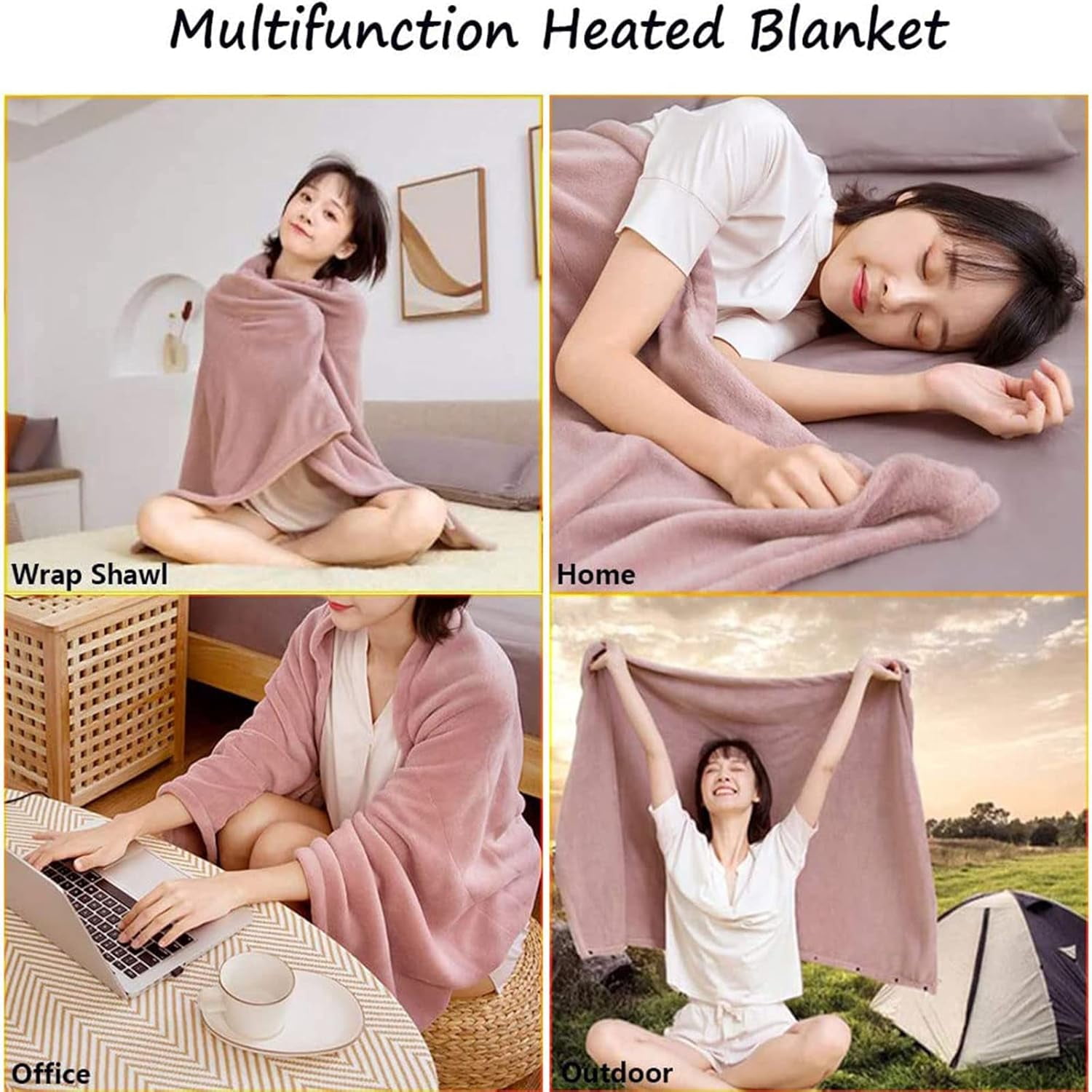 Battery Electric Heated Blanket King Size - Cordless, Rechargeable USB Heating Blanket for Bed, Sofa & Outdoor Use