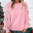 thumbnail image 3 of Otntypg Womens Oversized Cute Bow Sweatshirts Trendy Long Sleeve Crew Neck Preppy Pullover Tops Long Sleeve Valentines Day Holiday Outfit Clothes Pink M, 3 of 9