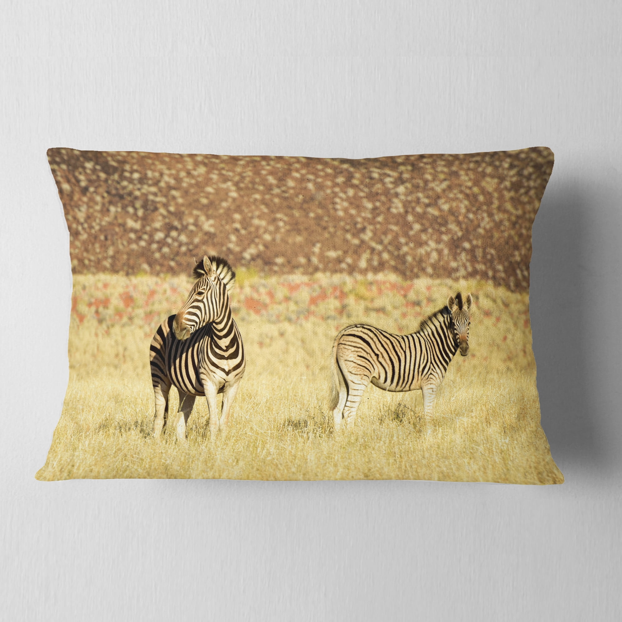 Designart Pair of Zebras in Namib Desert - Animal Throw Pillow - 12x20
