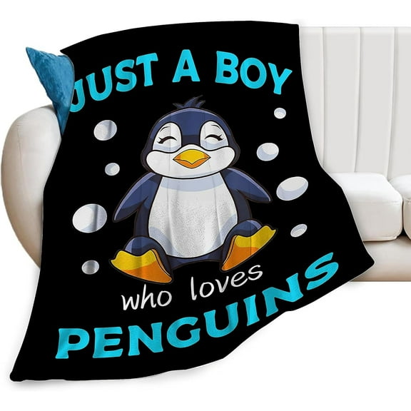 Penguin Blanket Soft Cozy Penguin Throw Blanket Super Fuzzy Fluffy Warm Just a Boy Who Loves Penguins Lightweight Fleece Flannel Gifts Blankets for Kids Adults 50"X40"