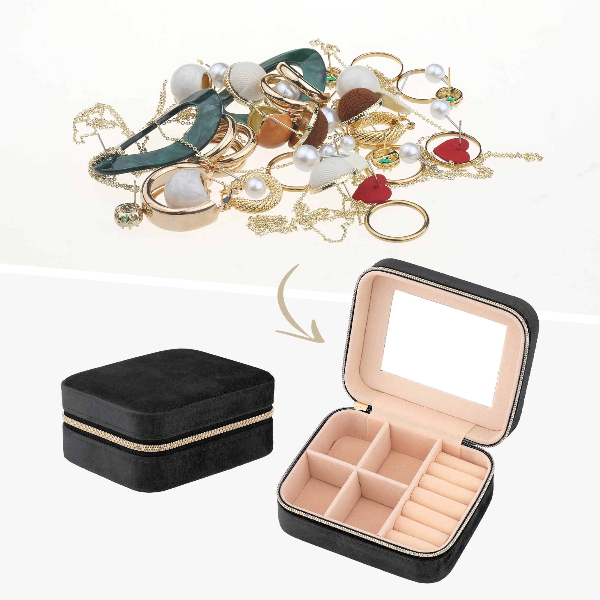 Unique Bargains Portable Velvet Jewelry Organizer Case for Women Black