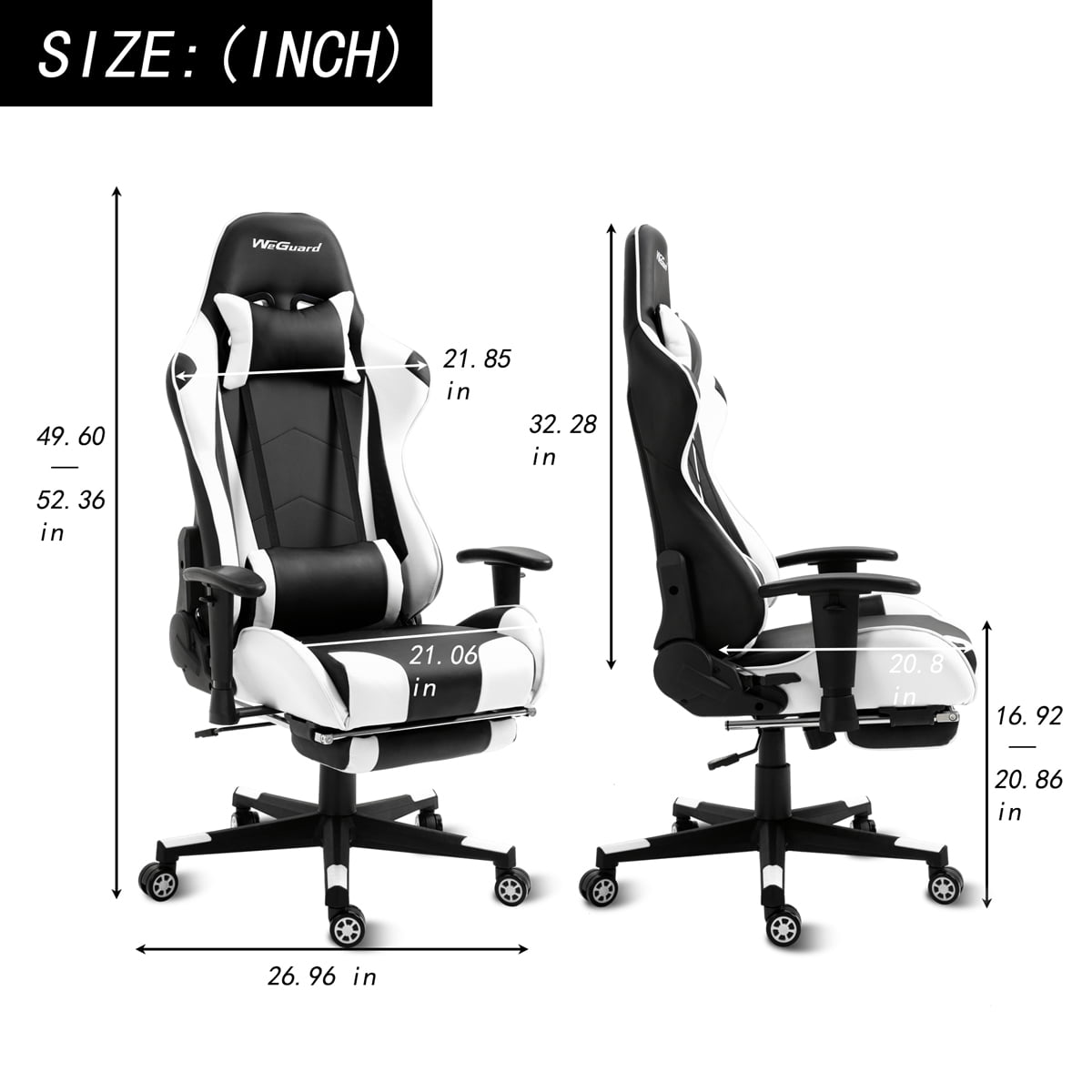 Gaming Chair Adjustable Swivel Racing Style Computer Office Chair-White丨Costway