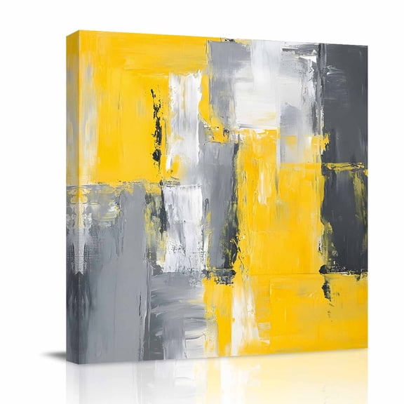 Gray Black Yellow Oil Painting Canvas Wall Art for Living Room, Abstract Art Wall Decor Framed Artwork Pictures Ready to Hang for Bedroom Office Home Decor