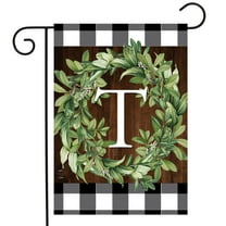 Briarwood Lane Wreath Monogram T Garden Flag