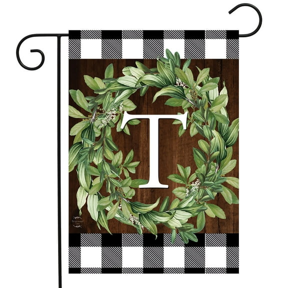 Briarwood Lane Wreath Monogram T Garden Flag