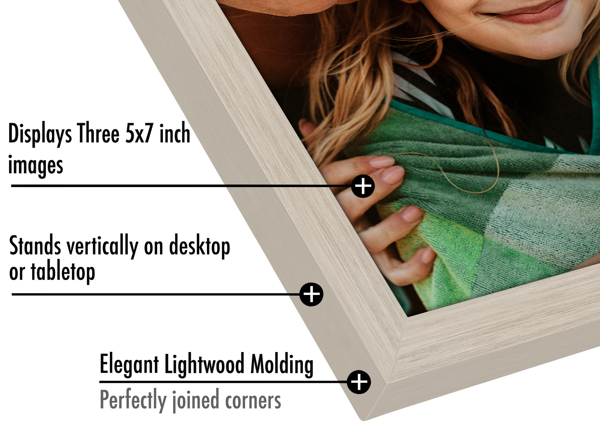 Americanflat Hinged 3 Photo Frame in Light Wood MDF - Desk Photo Frame for 5X7" Photos - Tri Folding Picture Frame For Desk - Displays 3 Photos with Shatter-Resistant Glass Covers 5x7 Triple Fold Light Wood