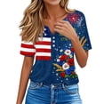 thumbnail image 4 of Women’s Short Sleeve V Neck Top with Butterfly and Star Print Casual Loose Fit T Shirt for Everyday Wear Lightweight Pullover Blouse Blue L, 4 of 7