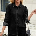 thumbnail image 3 of HTNBO Womens Denim Shirt Business Casual Button Down Work Blouses Puff Sleeve Summer Tops, 3 of 7