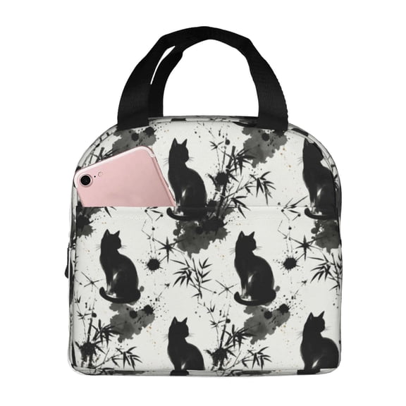 Cute Black Cat Insulated Lunch Bag Reusable Lunch Box Women Men,Cooler Thermal Meal Tote For Picnic Office Work