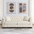 thumbnail image 4 of 2-Piece Modern Chesterfield Velvet 3-Seater Sofa, Upholstered Couch with 4 Pillows, Leisure Lounge Sofa for Living Room, Bedroom, Apartment, Office, Beige, 4 of 9