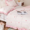 thumbnail image 2 of Cute Rainbow Stripes Bowknot Bedding Set Pink Ruffle Princess Chic Bow Printed Textured Seersucker Comforter Sets for Girls Kids Teens Queen 3Pcs, 2 of 9