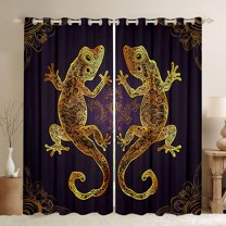 Homewish Tribal Gold Gecko Blackout Curtains Set of 2 (52x84 Each), Vintage Purple Damask Flower Window Curtains, Western Bohemian Animal Curtains and Drapes, Blackout Curtains Home Decor