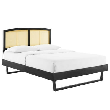Modway Sierra Cane Rattan and Wood Full Platform Bed with Angular Legs in Black