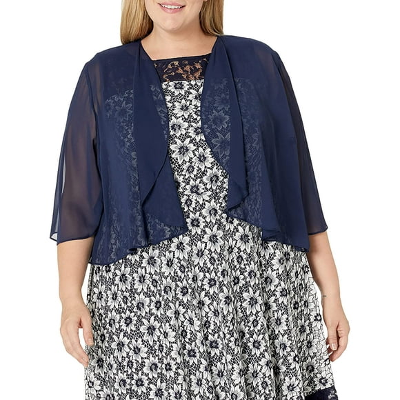 Alex Evenings Womens Chiffon Bolero Jacket, Blue, Plus Size, 3X