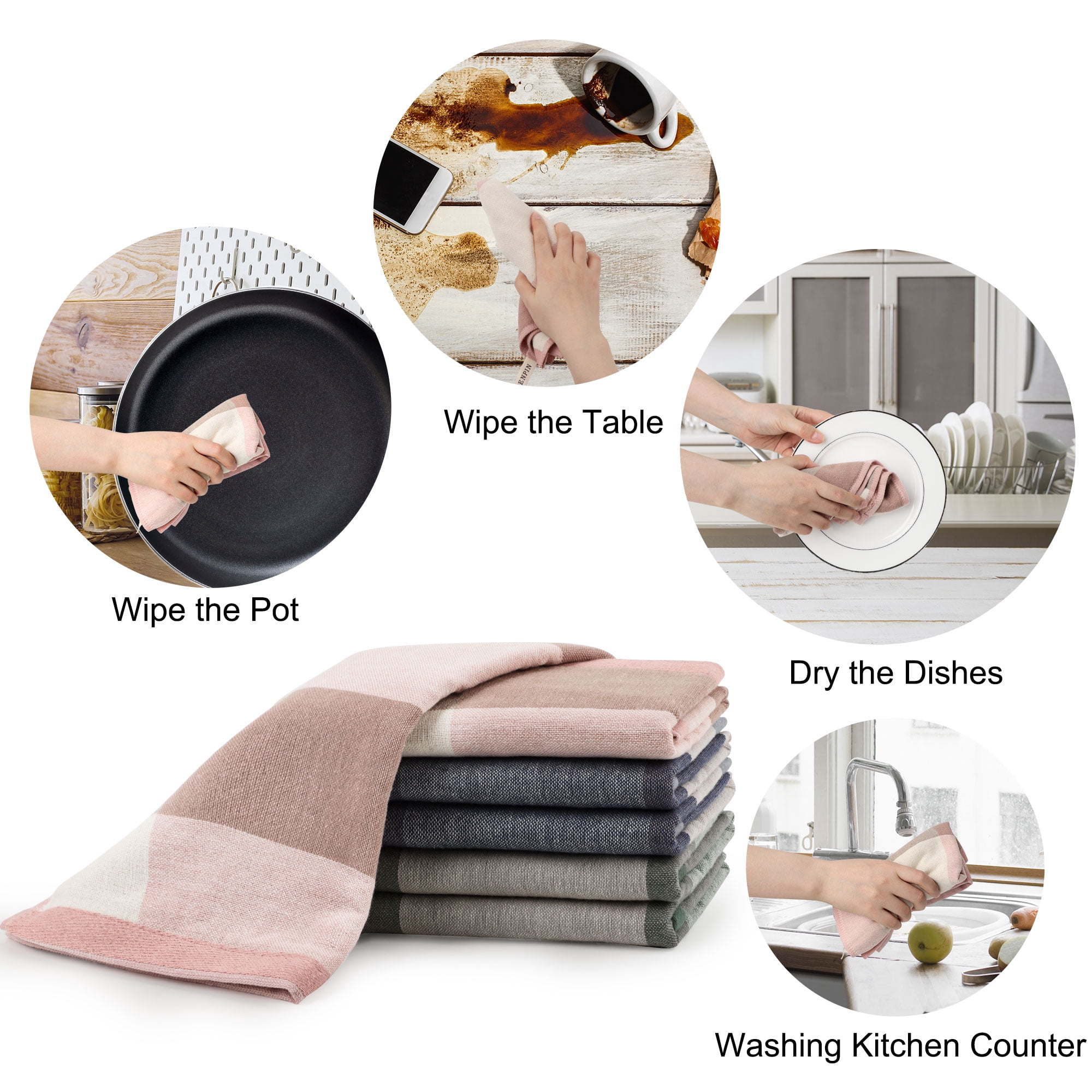 Unique Bargains 6Pcs Cotton Kitchen Tea Towel Sets Mixed Color