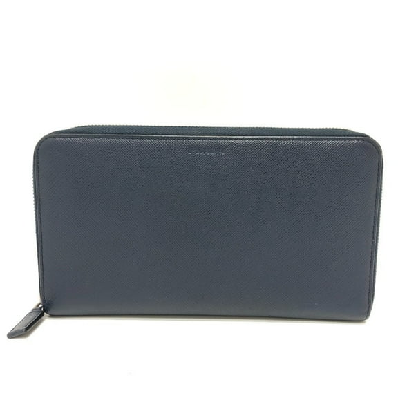 Pre-Owned PRADA 2ML188 Logo Round Zip Wallet Long Saffiano Leather Men's Women's Blue (Good)