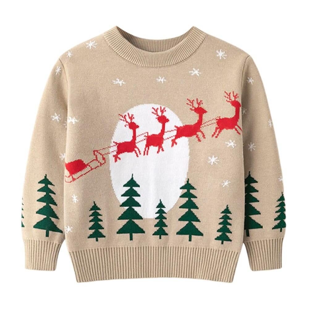 Oaktree Sweater Boys and Girls Autumn Winter Christmas Deer Christmas Tree Long Sleeve Sweater, Adult Unisex, Size: 4-5T