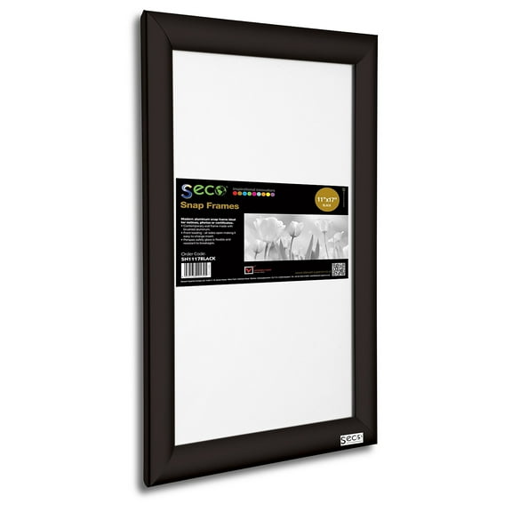 Seco Front Load Easy Open Snap Poster Frame 11" x 17" Black Aluminum (SN1117BLACK)
