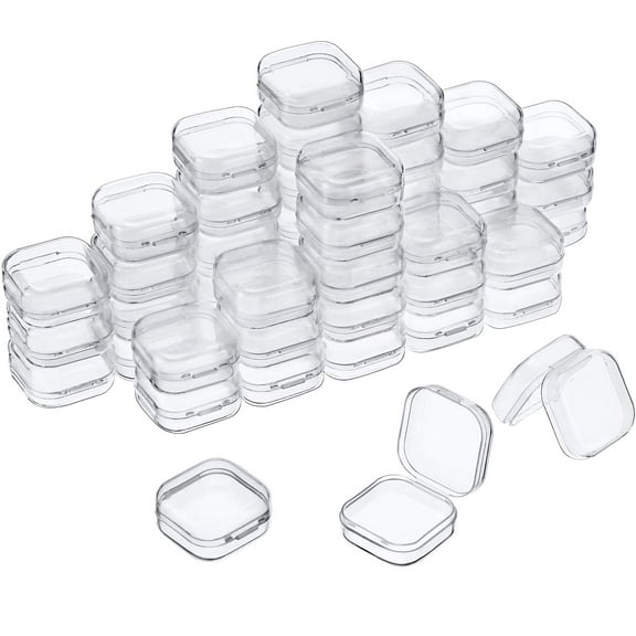 Small Plastic Storage Containers with Hinged Lids, Clear Organizer Box for Jewelry Beads Crafts Pills Buttons, Transparent Case, 1.37 x 1.37 x 0.7 Inches, Clear