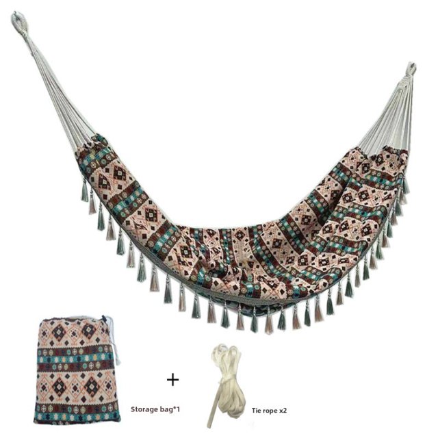 Nordic-Inspired Retro Geometric Canvas Hammock with Petal Detailing - Extra Wide, Portable Design for Outdoor Camping & Relaxation, Includes Hanging Ropes, Stylish Bohemian Swing for Garden & Picnic