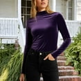 thumbnail image 4 of Lenpel Women's Turtleneck Velvet Tops Long Sleeve Slim Basic T-Shirts Base Layer Shirts Velour Undershirt Blouses(Purple,Medium), 4 of 6