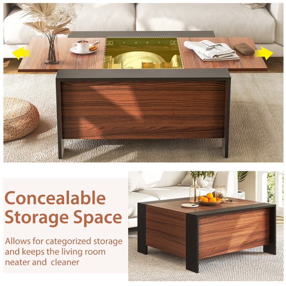 Finihen Coffee Table, 36.5 Inch Coffee Table with Sliding Top and Hidden Compartment, for Living Room, Reception Room, Office, Rustic Brown Finihen Coffee Table, 36.5 Inch Coffee Table with Sliding Top and Hidden Compartment, for Living Room, Reception Room, Office, Rustic Brown