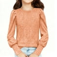 thumbnail image 2 of Girl's Puff Long Sleeve Ribbed T Shirt Round Neck Loose Pullover Tops Solid Color Base Layer Tee Casual Undershirts, 2 of 7