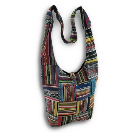 Zeckos Cotton Striped Patchwork Hobo Sling Bag Cotton Striped Patchwork Hobo Sling Bag