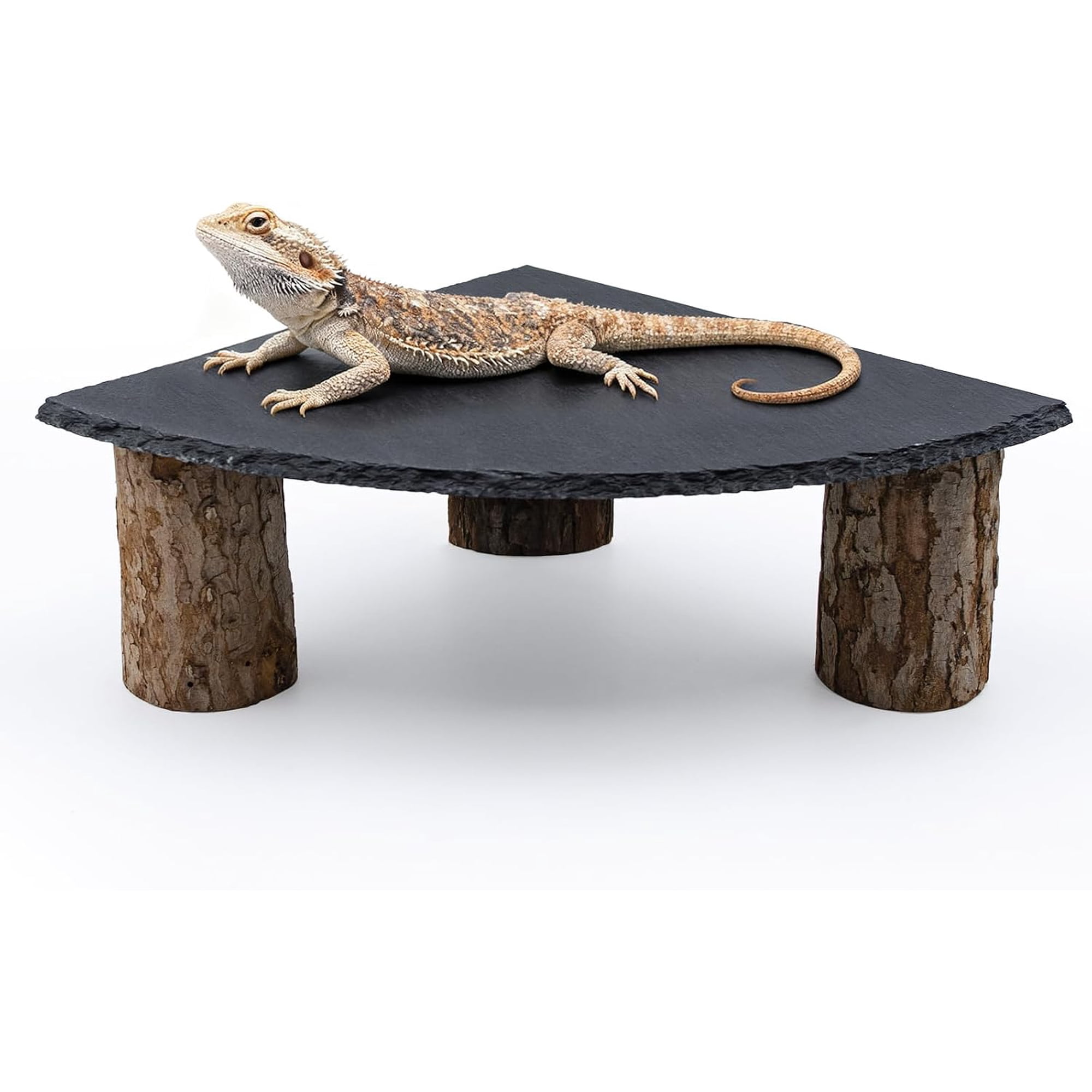 Bearded Dragon Tank Accessories, Basking Platform with Slate Rock and Wooden Pile, Leopard Gecko Hides and Caves, Reptile Tank Accessories for Bearded Dragons, Geckos, Ball Pythons, Tortoise