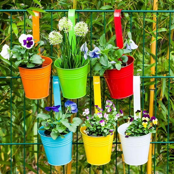 Ensemble de 6 jardinières suspendues colorées colorées fleur balcon pot de  fleur couleur seau suspendu en métal pot suspendu seau en métal  personnalité créative grand pot de fleur 