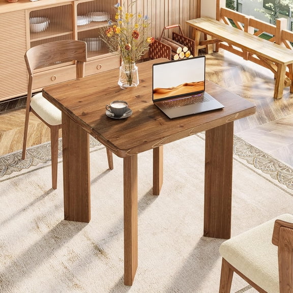 Finmind 31" Solid Wood Square Dining Table for 4, Small Kitchen Table with Sturdy Leg, Brown