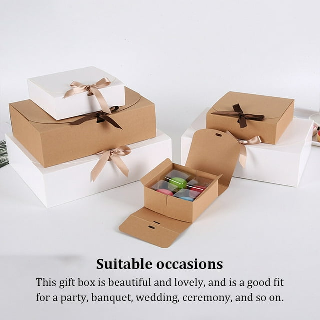 10 Pieces Paper Gift Packaging Box with Ribbon Wedding Ceremony Engagement Cookie Candy Packing Case Portable Favor Boxes Brown 11x11x5cm